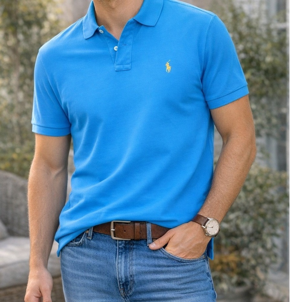 Polo Ralph Lauren Men's Classic Fit Polo Shirt Bright Blue Yellow Pony Logo XL